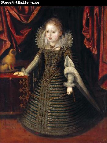 Juan Pantoja de la Cruz Infantin Anna (1601-1666), Konigin von Frankreich, Bildnis in ganzer Figur mit einem Lowenaffchen